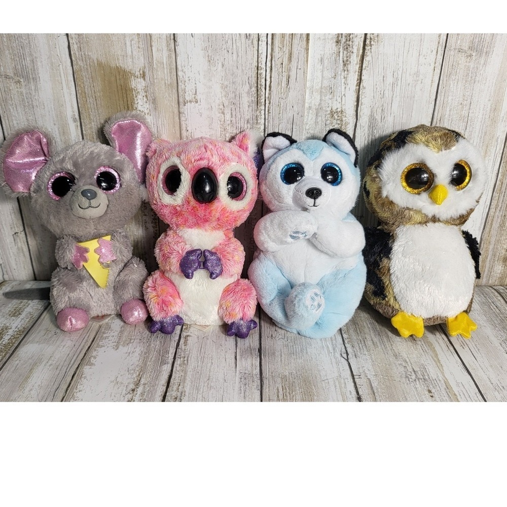 Ty‎ Beanie Boo Plush Set Owl Husky Mouse Koala Stuffed Animals Toys